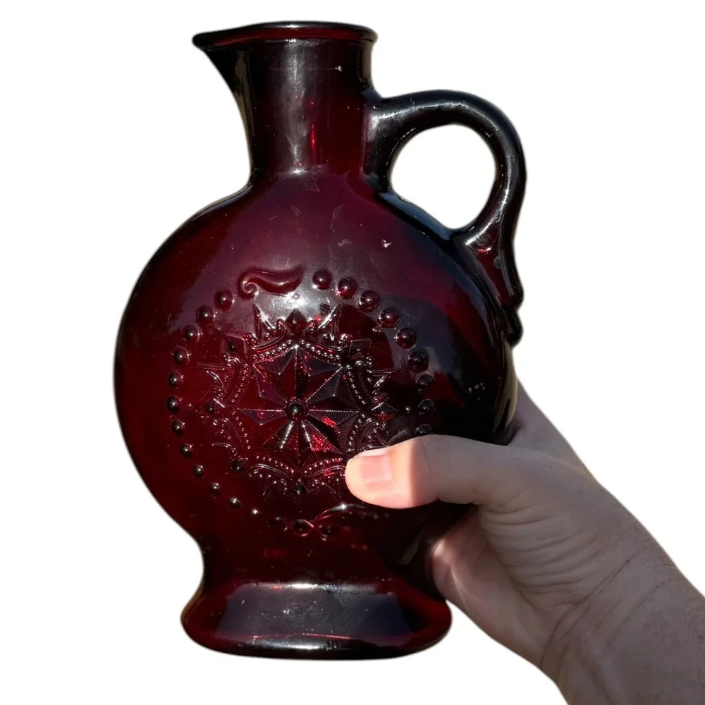 Vintage Wheaton Ruby Red Glass Decanter Pitcher Star Medallion Jim Beam 1970s